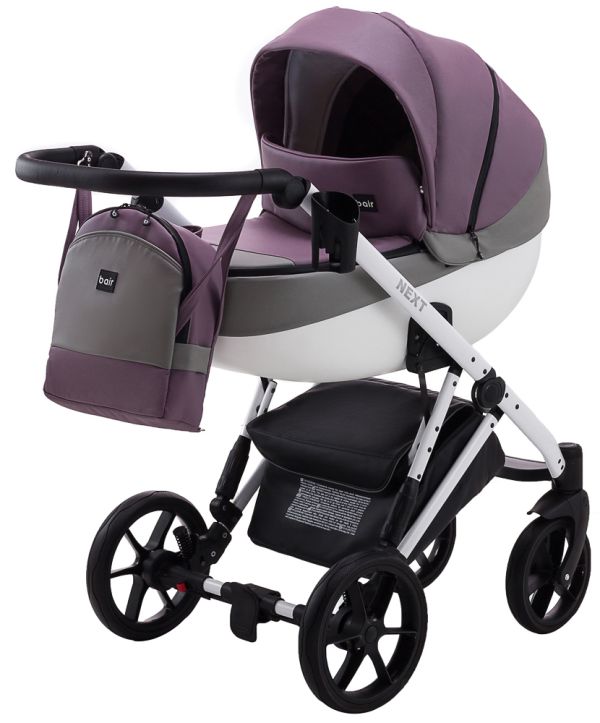 Коляска 2 в 1 Bair Next White шкіра 100% 62 світло-бузковий