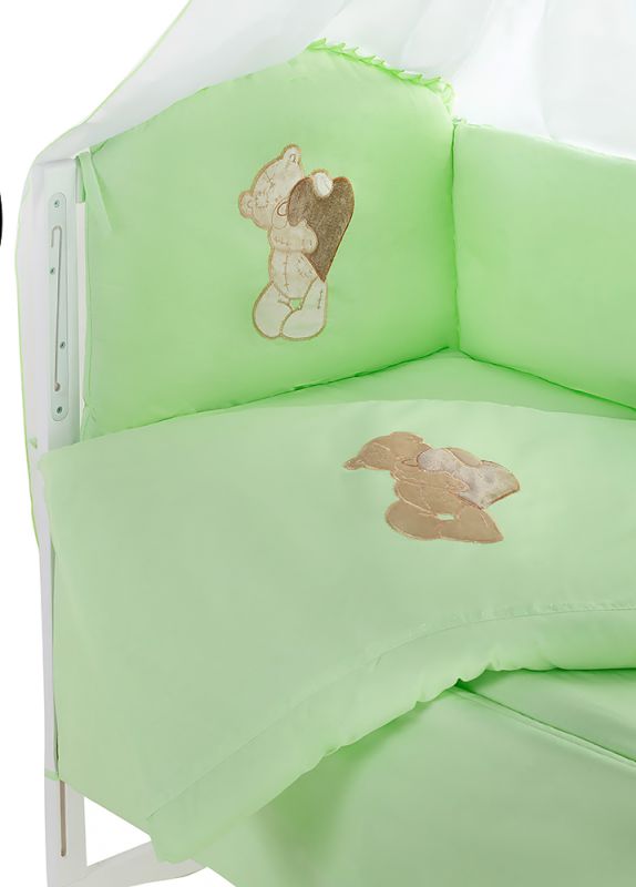 Детская постель Qvatro Ellite AE-08 аппликация  салатовый (мишка стоит с сердцем)