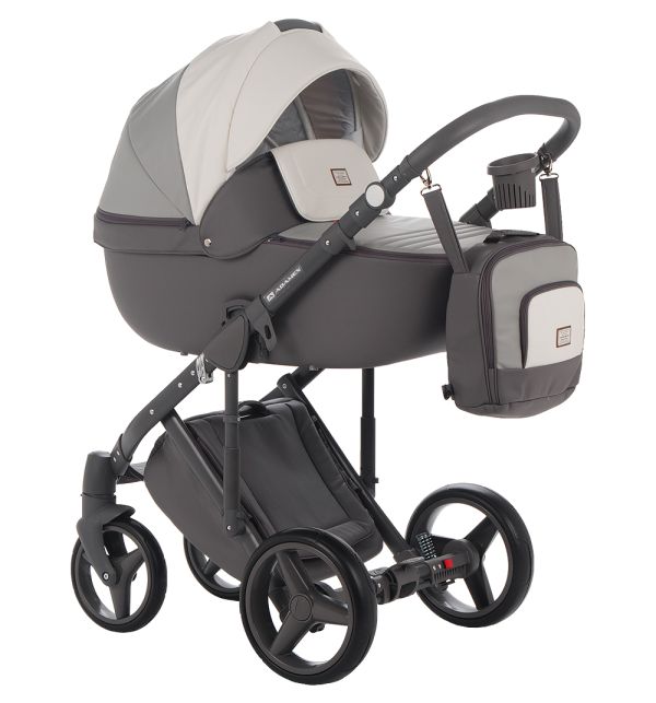 Коляска 2 в 1 Adamex Luciano шкіра 100% Q261 графіт - сірий - світло-сірий