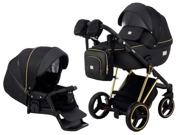 Коляска 2 в 1 Adamex Mimi Polar (Gold) Y836B чорний (люрікс) - чорна шкіра (перфорація)
