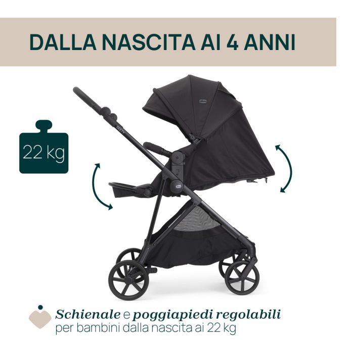 Коляска 2 в 1 Chicco Seety Ebony