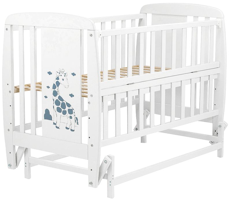 Кровать Babyroom Жирафик маятник, откидной бок DJMO-02  бук белый