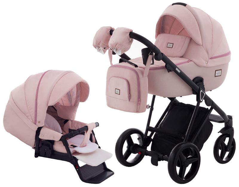 Коляска 2 в 1 Adamex Mimi Polar (Chrome) CR448 персиковый - розовая (пудра) кожа (выдавленная точка)