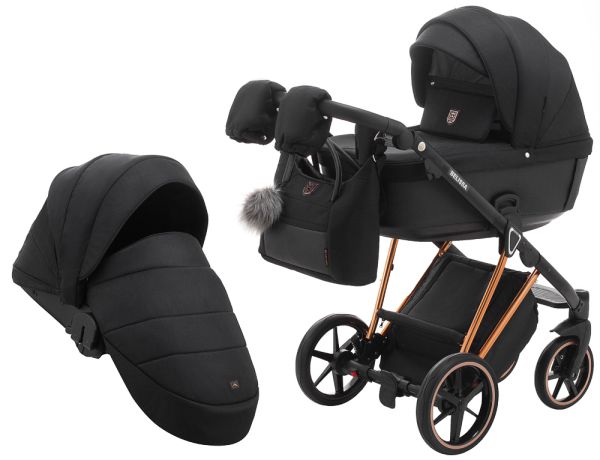 Коляска 2 в 1 Adamex Belissa Special Edidion (Pink Gold) PS-571 чёрный - черная кожа (перфорация)