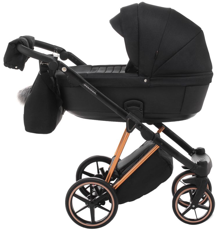 Коляска 2 в 1 Adamex Belissa Special Edidion (Pink Gold) PS-571 чёрный - черная кожа (перфорация)