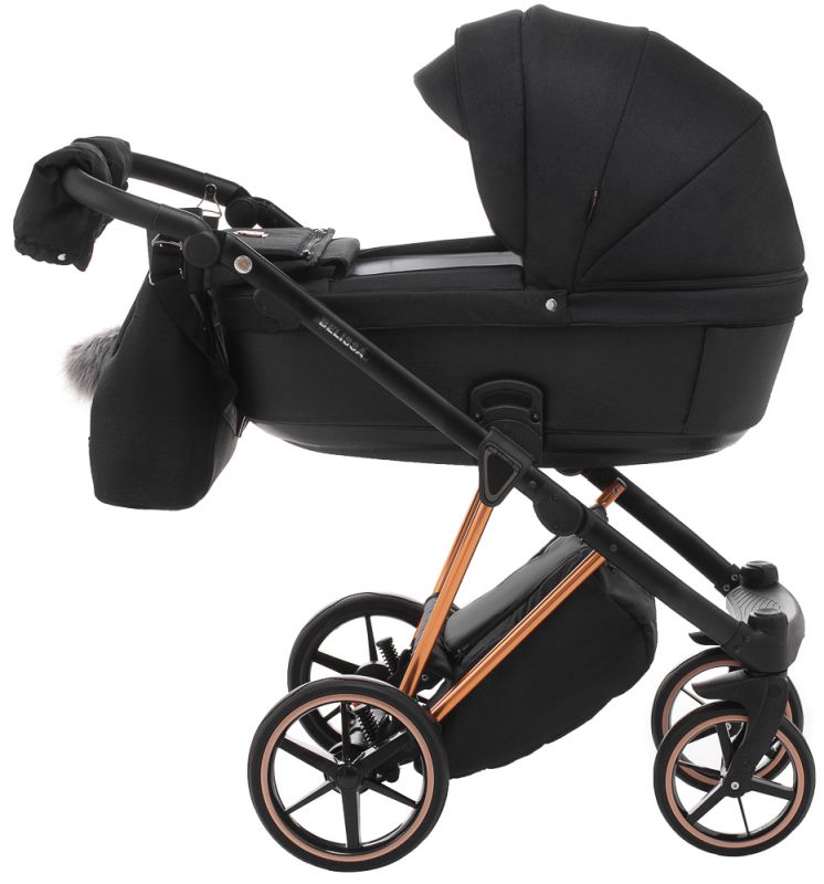 Коляска 2 в 1 Adamex Belissa Special Edidion (Pink Gold) PS-571 чёрный - черная кожа (перфорация)