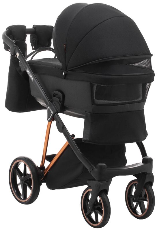 Коляска 2 в 1 Adamex Belissa Special Edidion (Pink Gold) PS-571 чёрный - черная кожа (перфорация)