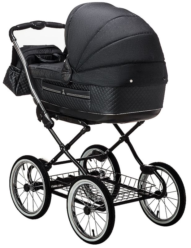 Коляска 2 в 1 класична Roan Marita Prestige (14" чорні колеса, чорна рама) P231 графіт - графітова (шкіра) перламутр