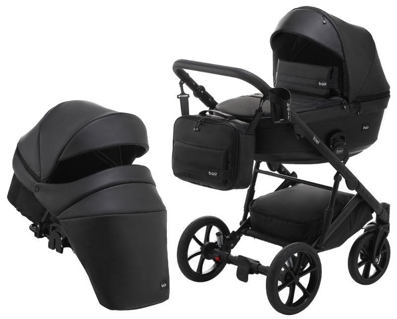 Коляска 2 в 1 Bair Kiwi кожа 100% BK-15 черный