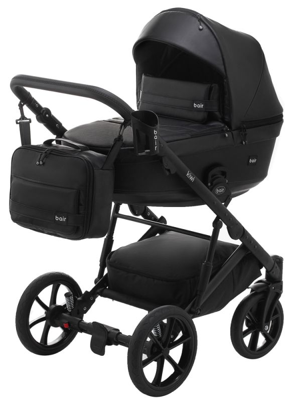 Коляска 2 в 1 Bair Kiwi кожа 100% BK-15 черный