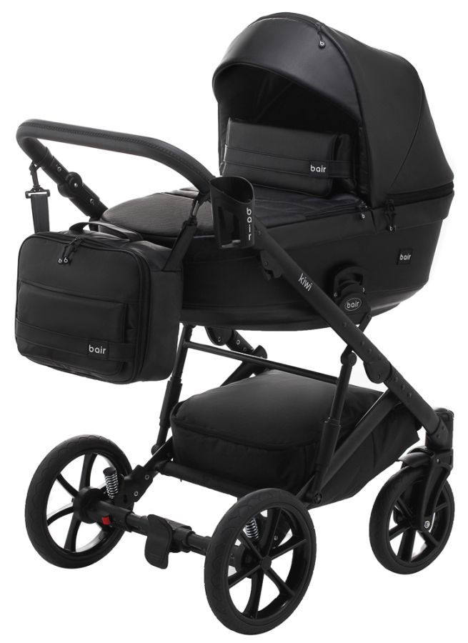 Коляска 2 в 1 Bair Kiwi кожа 100% BK-15 черный