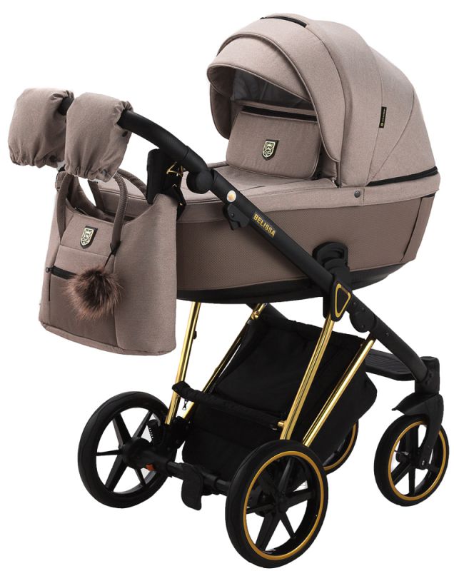 Коляска 2 в 1 Adamex Belissa Special Edidion (Gold) PS-528 капучіно - коричнева шкіра (перфорація)