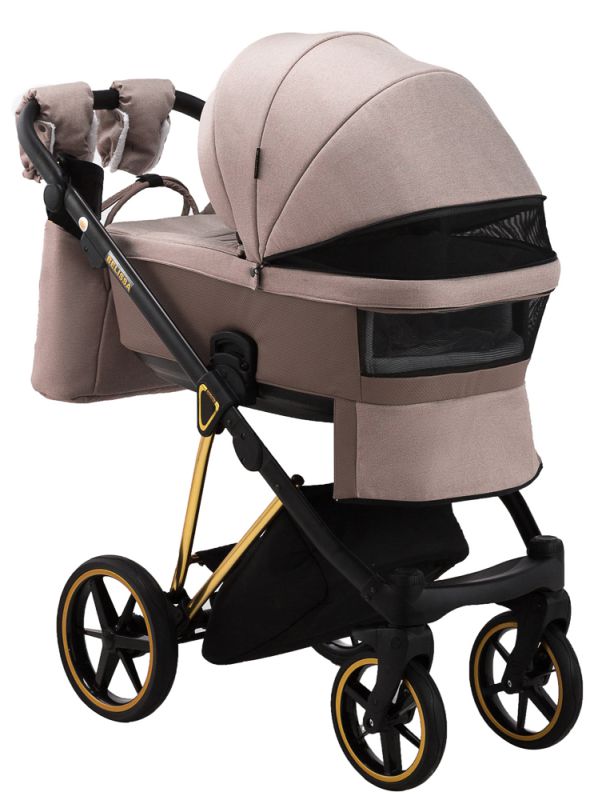 Коляска 2 в 1 Adamex Belissa Special Edidion (Gold) PS-528 капучіно - коричнева шкіра (перфорація)
