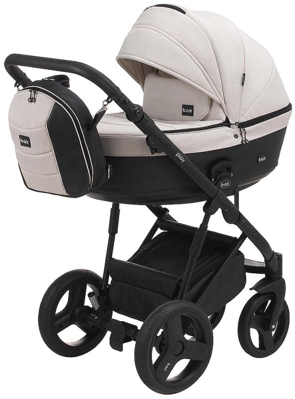 Коляска 2 в 1 Bair Play Plus Soft BPS-834 світло-бежевий - чорний (шкіра)