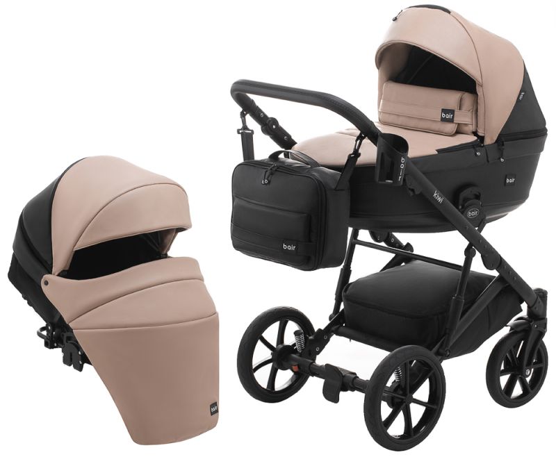 Коляска 2 в 1 Bair Kiwi кожа 100% BK-18/15 капучино - черный