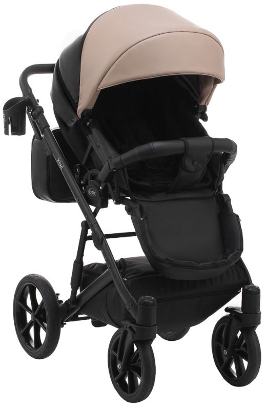 Коляска 2 в 1 Bair Kiwi кожа 100% BK-18/15 капучино - черный