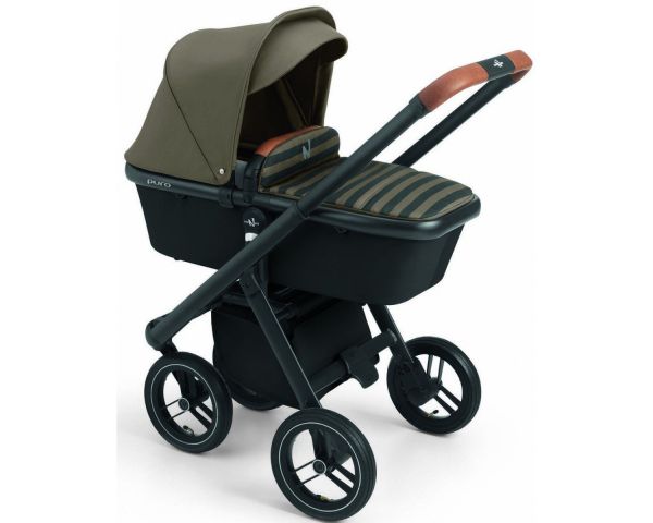Коляска 2 в 1 Neonato Puro Urban на чорній оливковій рамі з чорним смужками