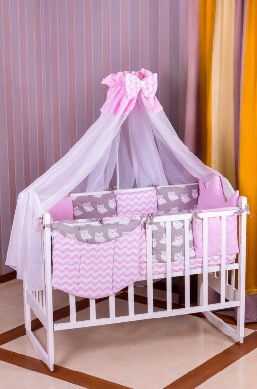 Дитяча постільна білизна Babyroom Bortiki lux-08 sowa рожевий - сірий