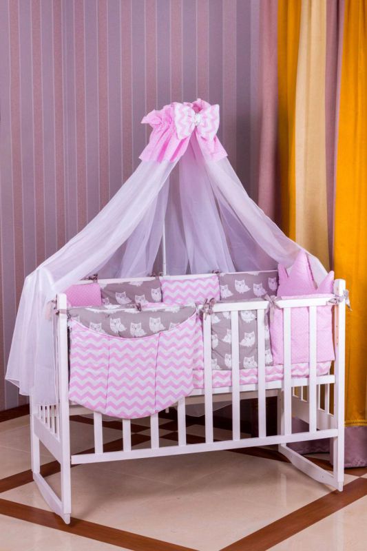Дитяча постільна білизна Babyroom Bortiki lux-08 sowa рожевий - сірий