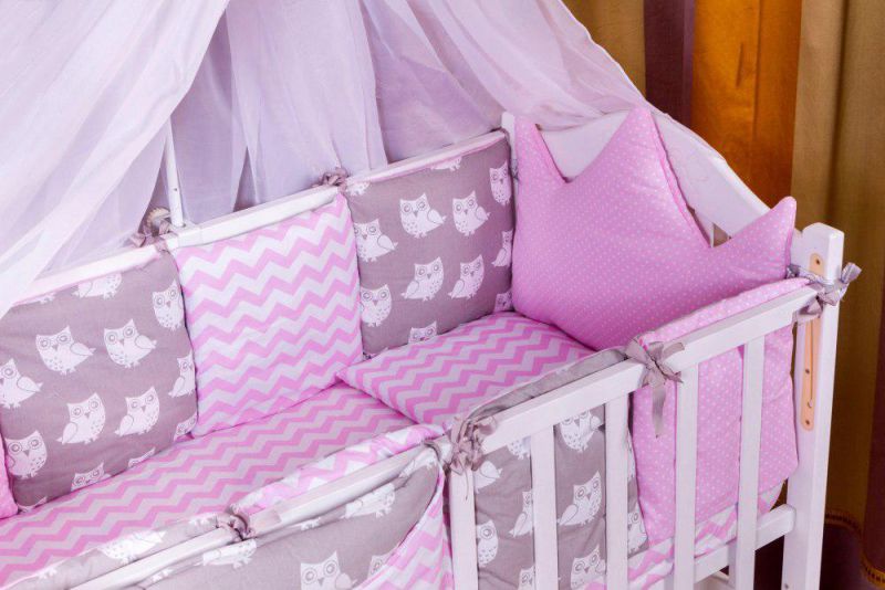 Дитяча постільна білизна Babyroom Bortiki lux-08 sowa рожевий - сірий