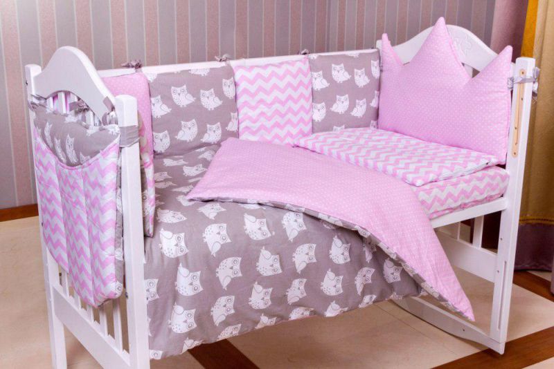 Дитяча постільна білизна Babyroom Bortiki lux-08 sowa рожевий - сірий