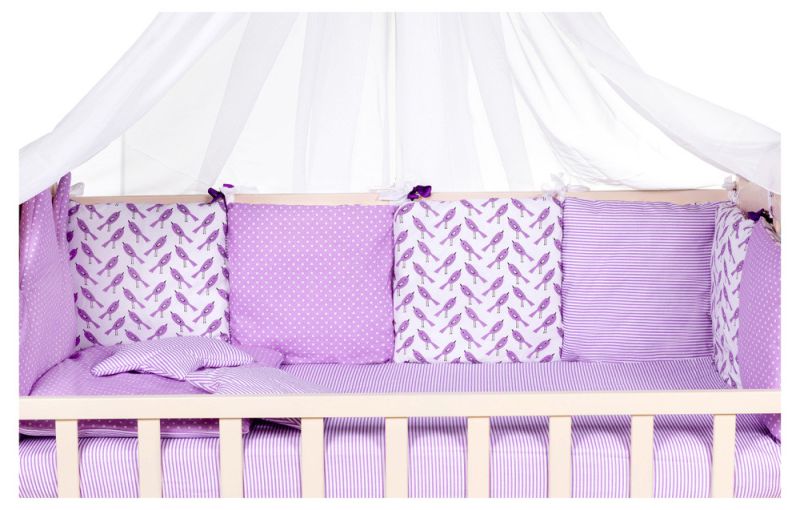 Дитяча постільна білизна Babyroom Bortiki lux-08 bird бузковий - білий