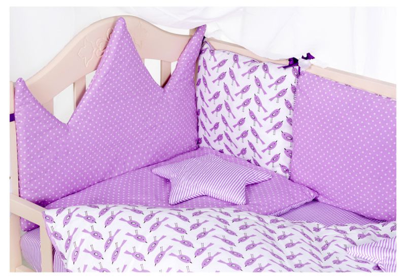 Дитяча постільна білизна Babyroom Bortiki lux-08 bird бузковий - білий
