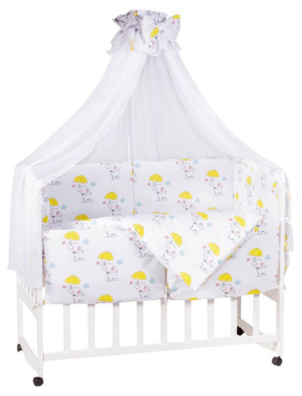 Дитяча постільна білизна Babyroom Comfort-08 білий (слоники з жовтою парасолькою)