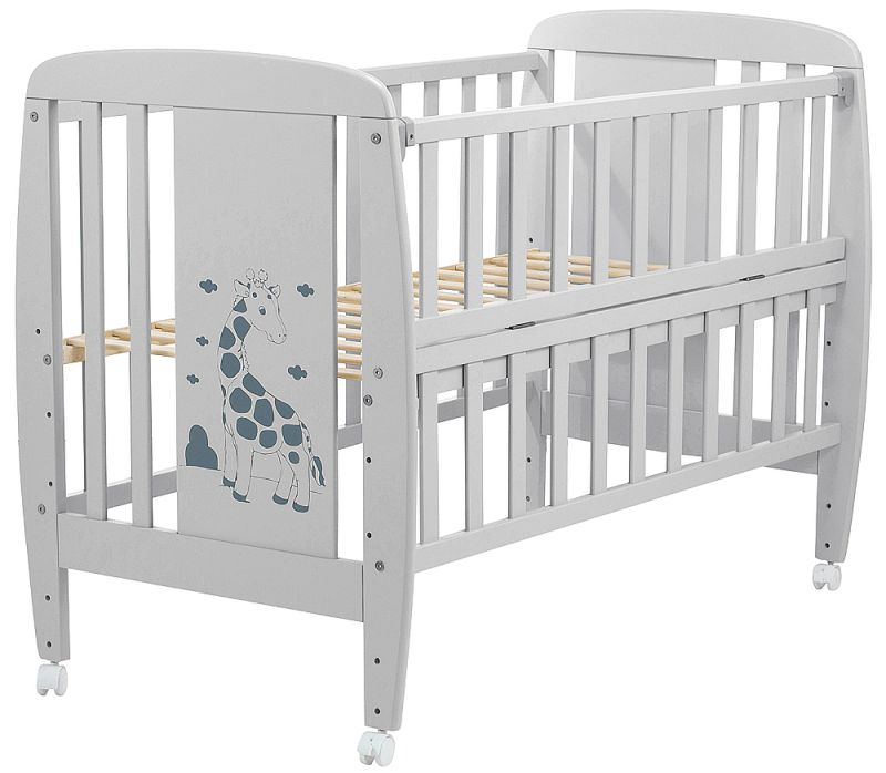 Кровать Babyroom Жирафик откидной бок, колеса DJO-01  бук серый