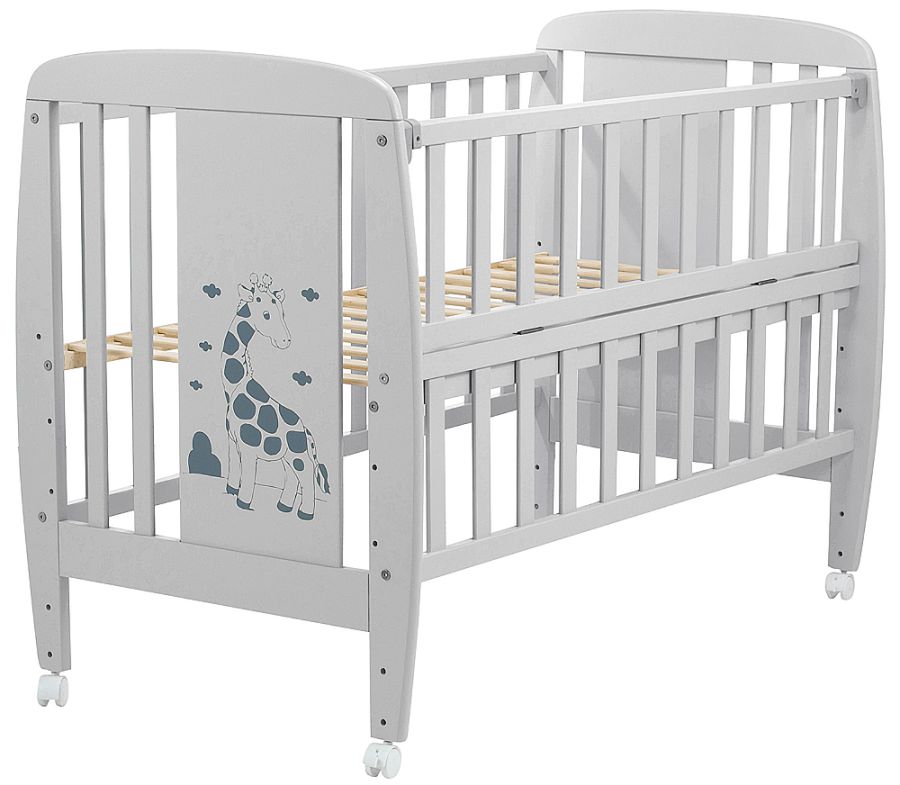 Ліжко Babyroom Жирафік відкидний бік, колеса DJO-01 бук сірий