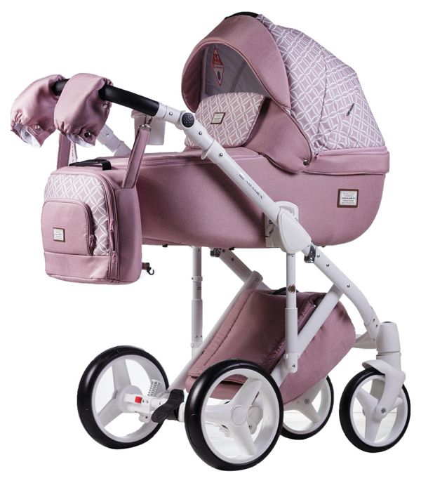Коляска 2 в 1 Adamex Luciano jeans Q220 рожевий (льон) - світло-рожевий (візерунок)