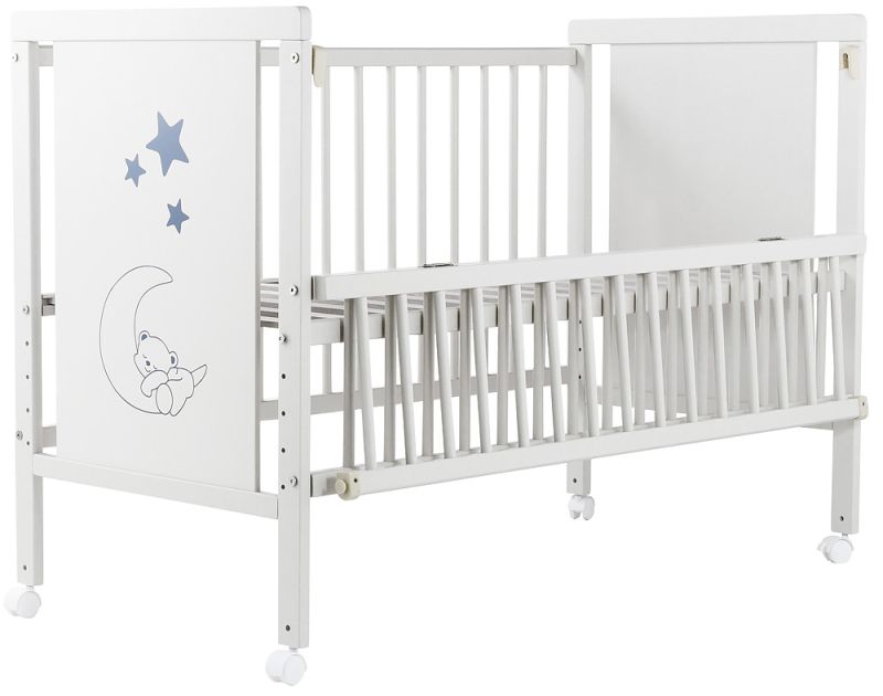 Кровать Babyroom Медвежонок M-01 откидной бок, колеса  бук белый