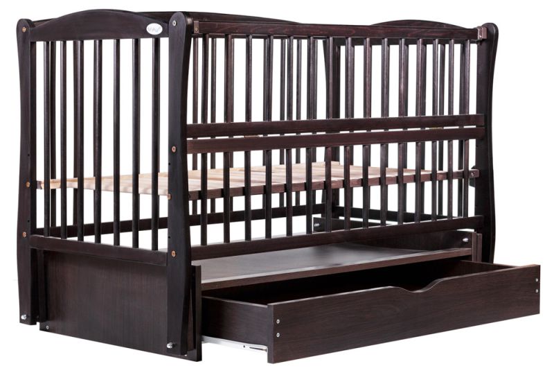 Кровать Babyroom Елит резьба маятник, ящик, откидной бок DER-7  бук венге