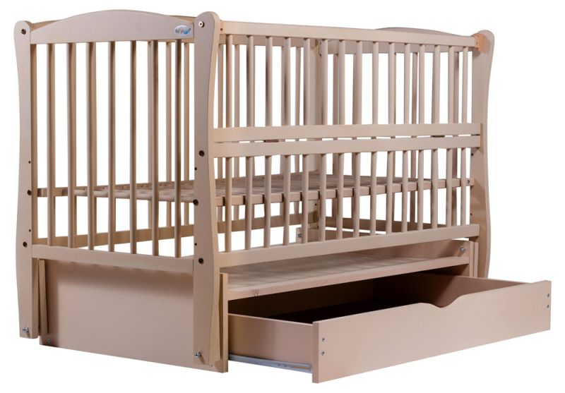 Кровать Babyroom Елит резьба маятник, ящик, откидной бок DER-7  бук слоновая кость