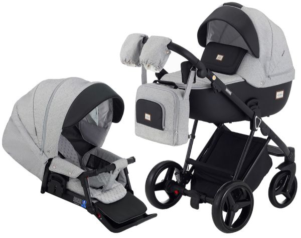 Коляска 2 в 1 Adamex Mimi CR205 світло-сірий - чорна шкіра (видавлена крапка)