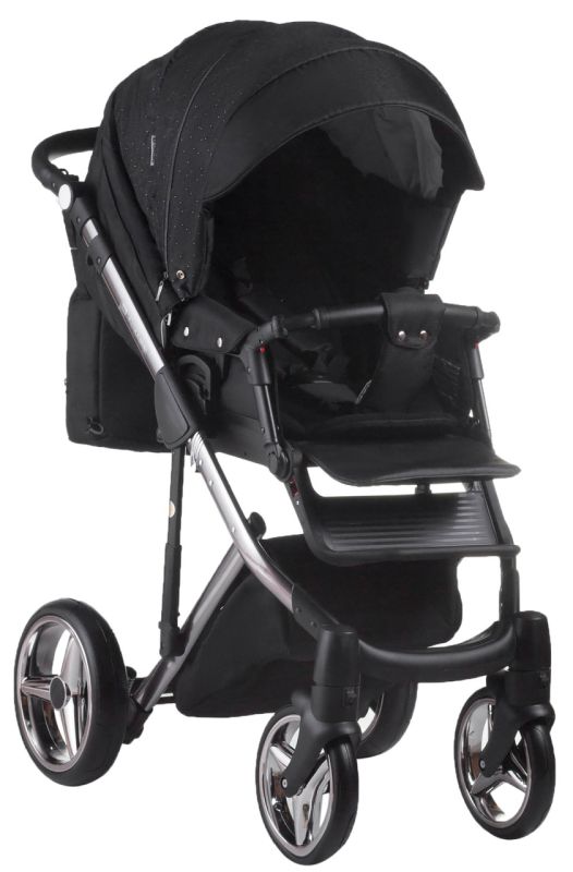 Коляска 2 в 1 Adamex Luciano Polar (Graphite) Y86 черный - черный в точку (хром рама)