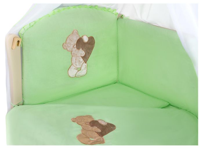 Детская постель Qvatro Ellite AE-08 аппликация  салатовый (мишка сидит с коричневым сердцем)