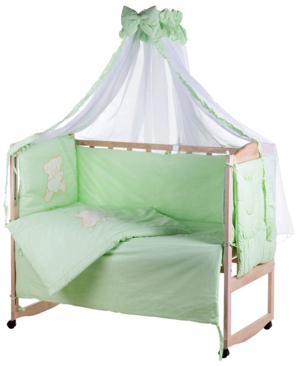 Дитяче ліжко Qvatro Ellite AE-08 аплікація салатовий (ведмедик сидить з коричневим серцем)