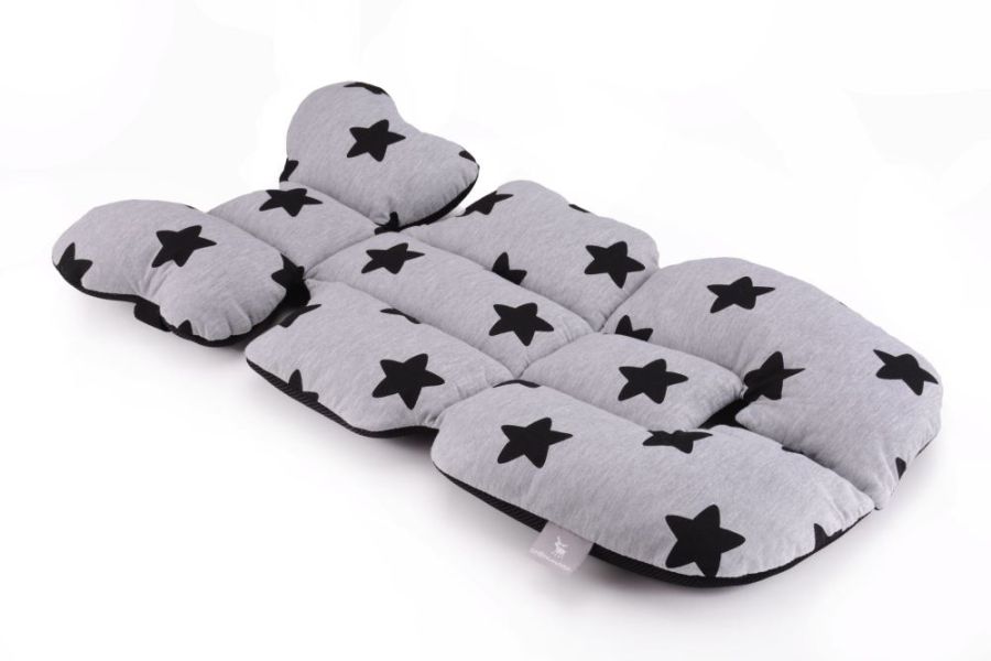 Матрац в коляску та автокрісло Cottonmoose Air 828/29/101 black star cotton jersey siatka czarna (сірий (чорні)