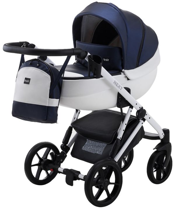 Коляска 2 в 1 Bair Next White шкіра 100% 58 темно-синій (перламутр)