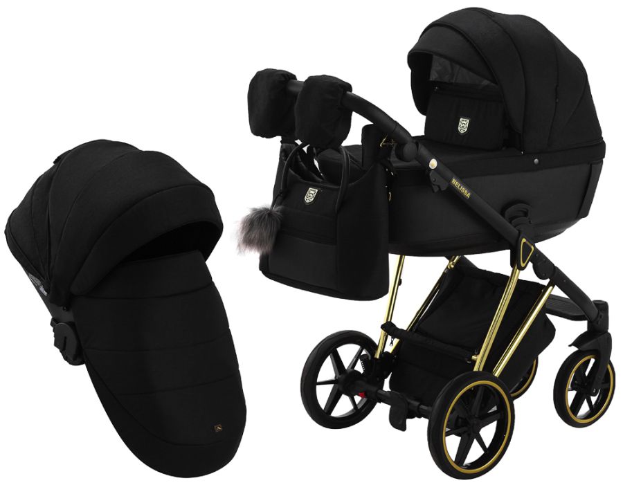 Коляска 2 в 1 Adamex Belissa Special Edidion (Gold) PS-569 чорний - чорна шкіра (перфорація)