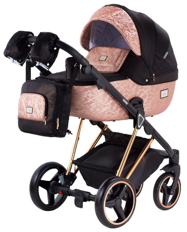 Коляска 2 в 1 Adamex Mimi Polar (Pink Gold) Y837 чорний (люрікс) - мідний (принт) шкіра (видавлена точка)