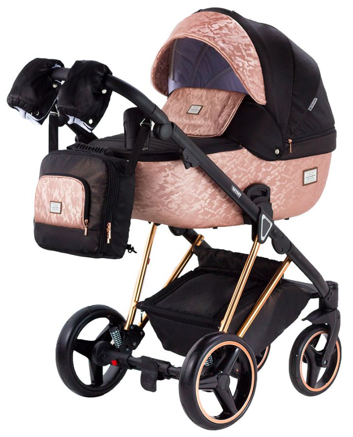 Коляска 2 в 1 Adamex Mimi Polar (Pink Gold) Y837 чорний (люрікс) - мідний (принт) шкіра (видавлена точка)