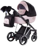 Коляска 2 в 1 Adamex Mimi Polar (Chrome) Y839-A чорний (люрікс) - рожевий (пудра) шкіра (видавлена точка)