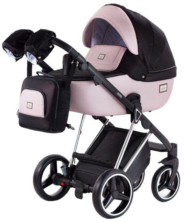 Коляска 2 в 1 Adamex Mimi Polar (Chrome) Y839-A чорний (люрікс) - рожевий (пудра) шкіра (видавлена точка)