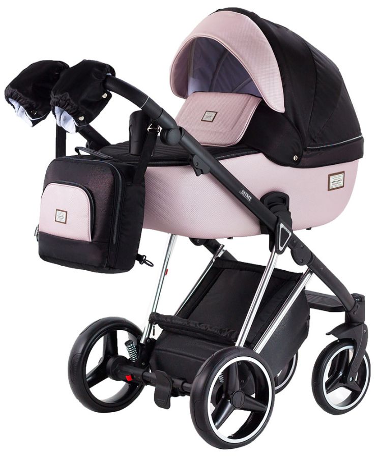 Коляска 2 в 1 Adamex Mimi Polar (Chrome) Y839-A черный (люрикс) - розовый (пудра) кожа (выдавленная точка)