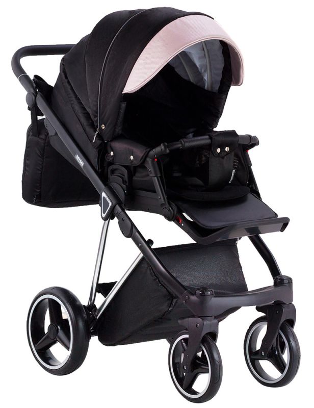 Коляска 2 в 1 Adamex Mimi Polar (Chrome) Y839-A черный (люрикс) - розовый (пудра) кожа (выдавленная точка)