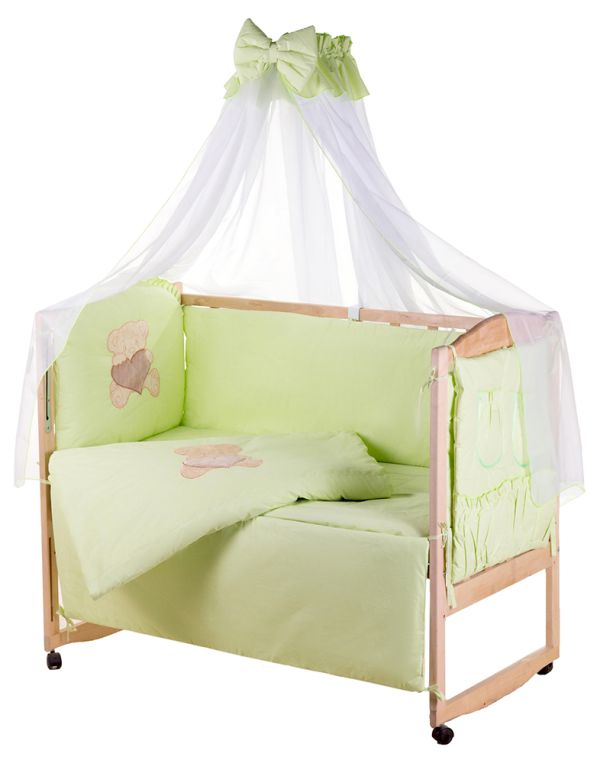 Дитяче ліжко Qvatro Gold AG-08 аплікація салатовий (ведмедик сидить з коричневим серцем)