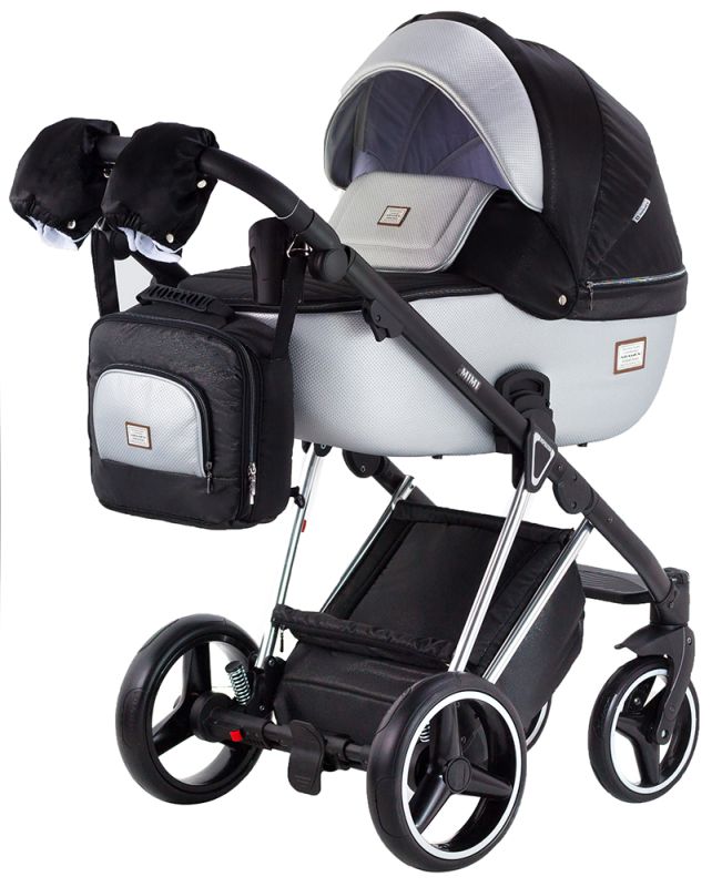 Коляска 2 в 1 Adamex Mimi Polar (Chrome) Y843 черный (люрикс) - серебро кожа (выдавленная точка)