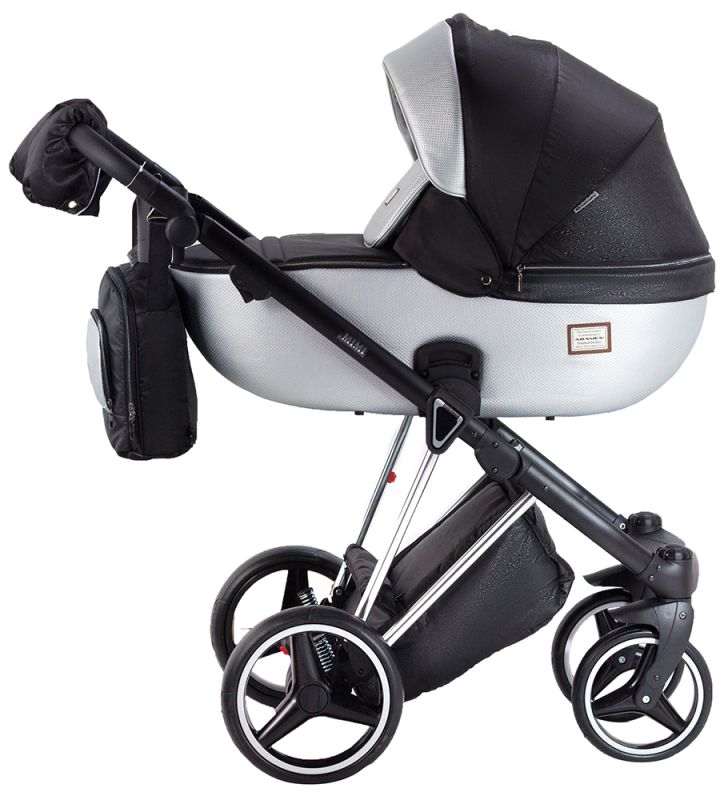 Коляска 2 в 1 Adamex Mimi Polar (Chrome) Y843 черный (люрикс) - серебро кожа (выдавленная точка)